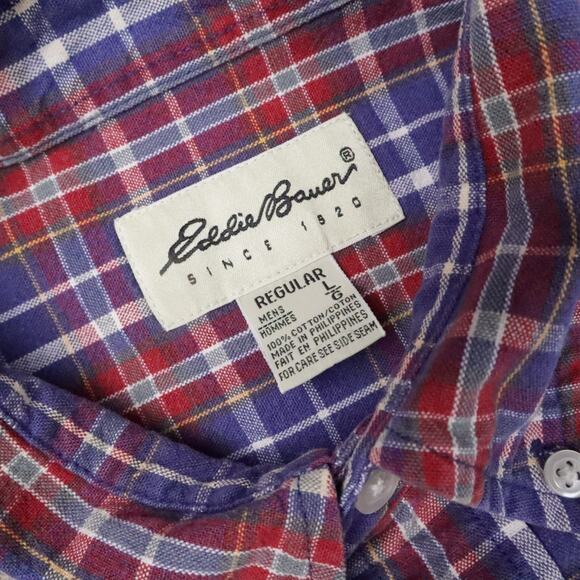 VTG Eddie Bauer Plaid Colorful Large Multicolor Long Sleeve Collared Shirt - Picture 7 of 9
